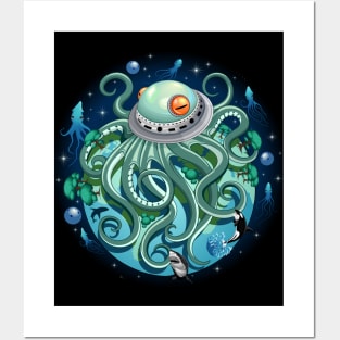 Octopus Alien Spaceship Fantasy Creature Posters and Art